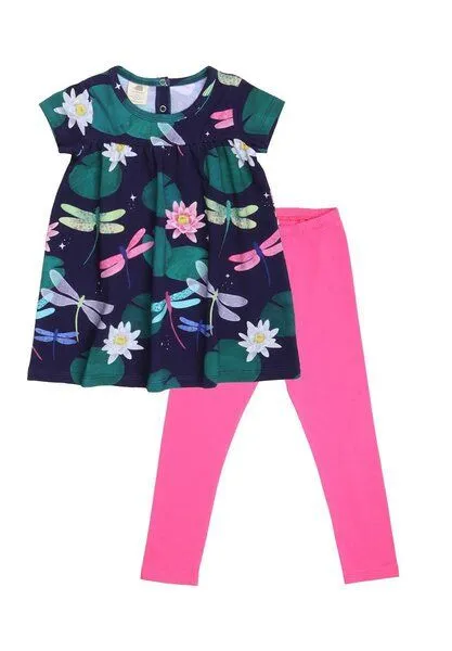 Walkiddy Kinder Kleid GOTS zertifiziert – Dunkelblau mit Libellenmuster, Kurzarm, weich & bequem | von Walkiddy – Produktbild 2 von 3