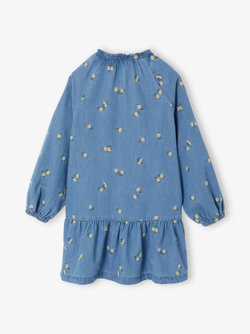 Vertbaudet Jeanskleid aus Light-Denim mit Stickerei Mädchen, Jeansblau, – Produktbild 3 von 4