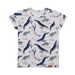Walkiddy Kinder T-Shirt GOTS zertifiziert Bio-Baumwolle, Offwhite, Wal- und Schildkröten-Muster, Walkiddy – Produktbild 1 von 1