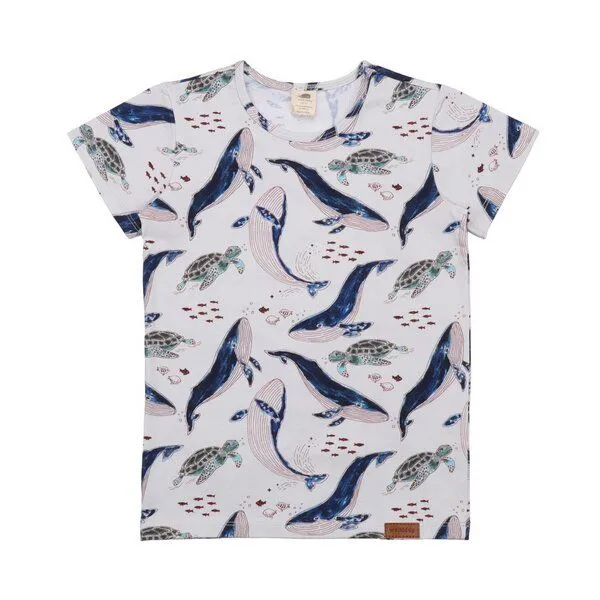 Walkiddy Kinder T-Shirt GOTS zertifiziert Bio-Baumwolle, Offwhite, Wal- und Schildkröten-Muster, Walkiddy, Weiß, – Produktbild 1 von 3