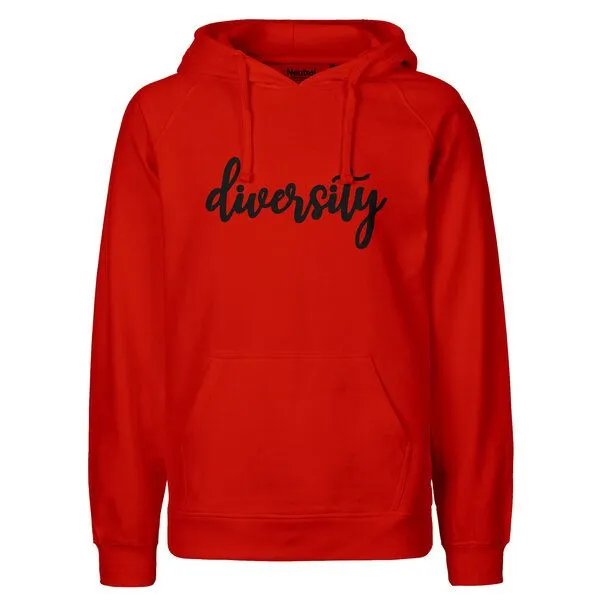 HANDGEDRUCKT HANDGEDRUCKT "diversity" Herren Hoody aus reiner Biobaumwolle (kbA), Red, – Produktbild 1 von 2