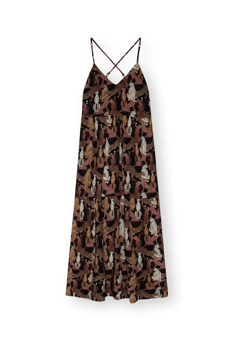 Lovjoi LOVJOI Damen vegan Maxikleid Tapajo Wild Cats, Hellbraun, – Produktbild 1 von 2