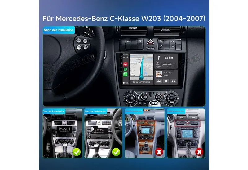 A-Sure Android 15 Carplay Für Mercedes Benz C-Klasse W203 W209 2005-2009 Autoradio (8Core, 4 Core, Digitalradio (DAB), FM, AM, 1280*800 IPS Screen) – Produktbild 4 von 5