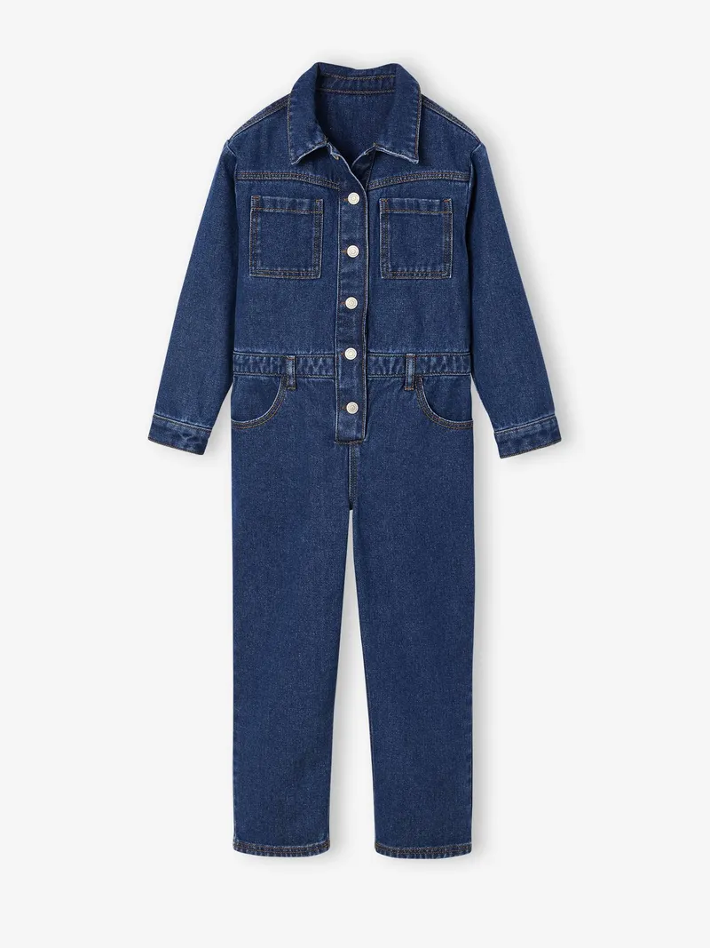 Vertbaudet Mädchen Denim-Jumpsuit, Mittelblau, – Produktbild 2 von 3