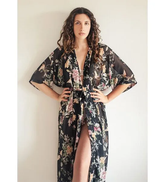 Anekdot Anekdot Robe Sheer Floral, Schwarz, – Produktbild 1 von 4