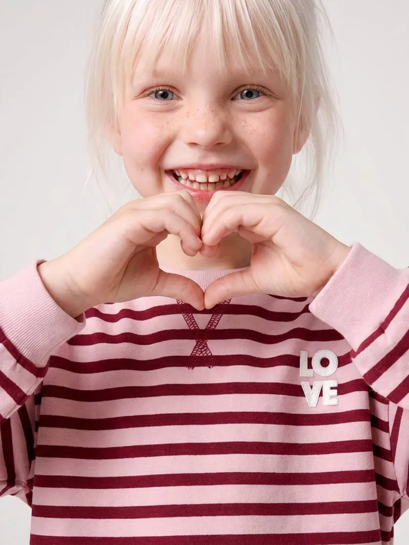 Vertbaudet Sweatshirt mit Streifen und Schriftzug LOVE Mädchen, Rot, – Produktbild 2 von 3