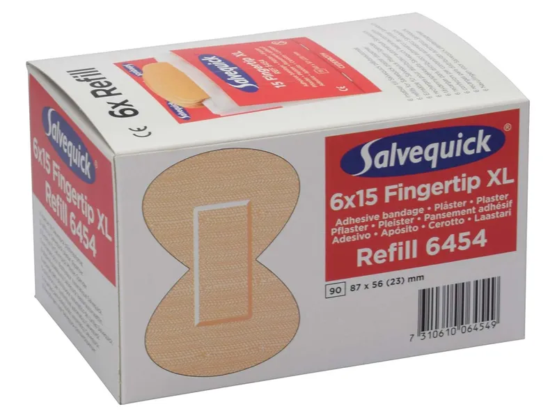 Salvequick 6 x 15 Stk. Salvequick Fingerkuppenpflaster "REF 6454" elastisch 8,3 x 5,7 cm – Produktbild 1 von 1
