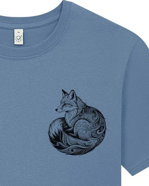 Spreecult Spreecult kleiner LineArt Fuchs - Bio und Fair - Männer Unisex T-Shirt - Line Art Fox, Blau, – Produktbild 2 von 3
