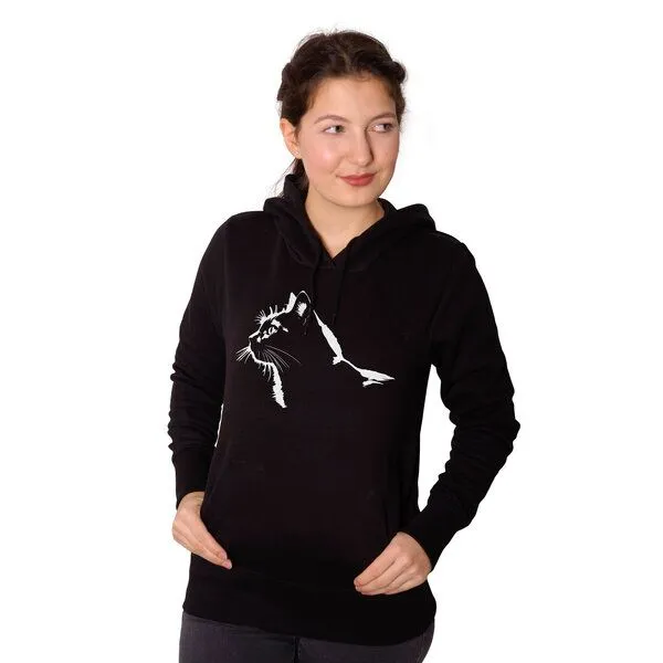 HANDGEDRUCKT HANDGEDRUCKT "Stubentiger" Frauen-Hoody, Black, – Produktbild 1 von 3
