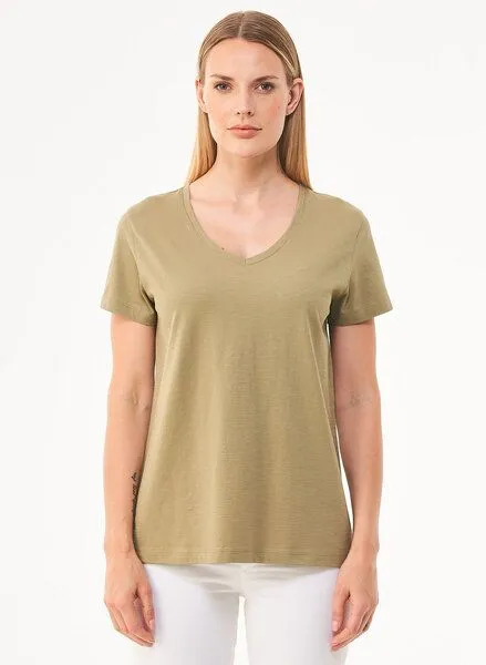 ORGANICATION ORGANICATION Damen Basic T-Shirt aus Bio-Baumwolle mit V-Ausschnitt, Grün(olive), – Produktbild 1 von 4