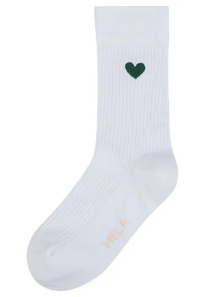 MELA MELA Gerippte Socken Stickerei 1er Pack, Weiss / grünes herz, – Produktbild 1 von 2