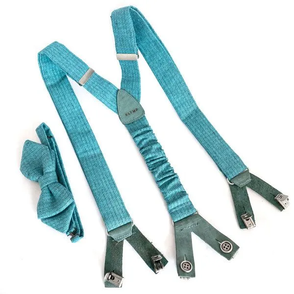 klYmp klYmp Hosenträger / Schleife in Leinen Diamand, Cyan (blau), – Produktbild 4 von 6