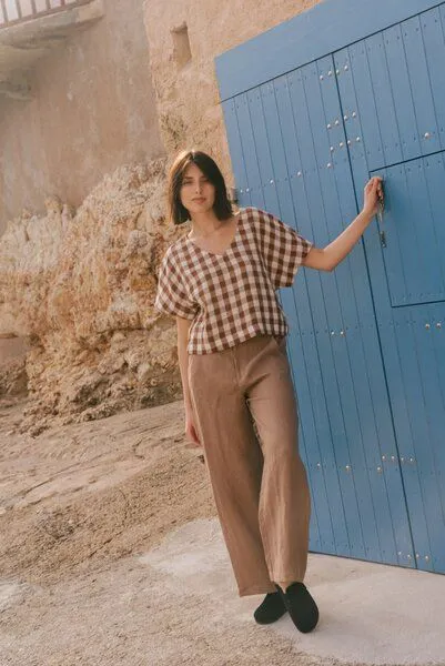AmourLinen AmourLinen Barbora gerade Leinenhose, Rosig braun, – Produktbild 1 von 4
