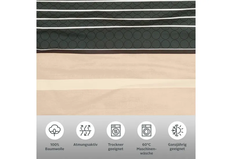 OTTO home Bettwäsche Circle in Gr. 135x200, 155x220 cm u.a. Bettwäsche-Set gestreift, Linon, 2 teilig, Bettwäsche aus Baumwolle mit Streifen-Design, moderne Bettwäsche, Beige|braun, – Produktbild 3 von 6