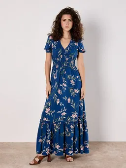 Apricot Apricot Druckkleid Florales Maxikleid mit gesmokter Taille – Produktbild 1 von 1