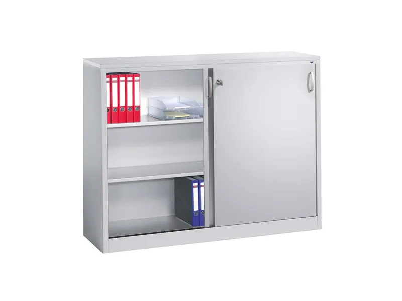 C+P C+P Schiebetürenschrank aus Stahl 160 cm breit lichtgrau T 40 H 120 – Produktbild 1 von 1