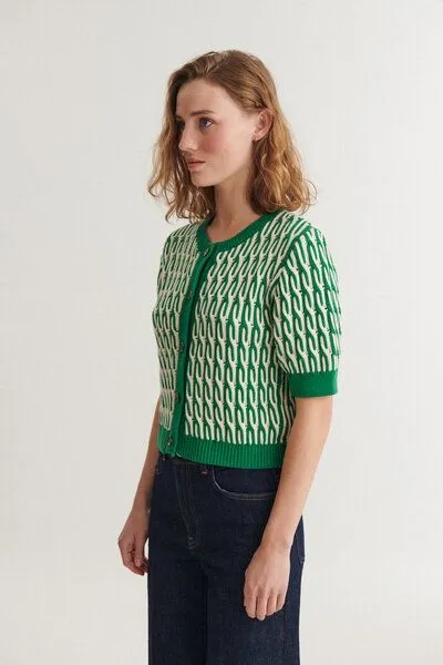 Basic Apparel Basic Apparel Kurzarm Cardigan MINIE aus Bio-Baumwolle, Grün-gestreift-abundant-green-white, – Produktbild 3 von 4