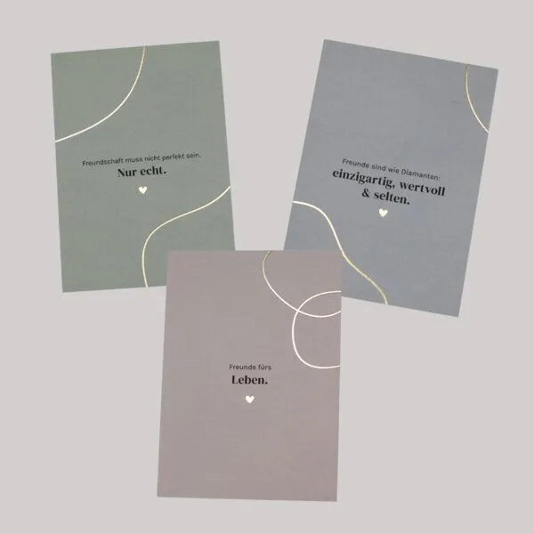 Fines Papeterie Fines Papeterie 3er Postkarten Set FRIENDS mit Sprüchen über Freundschaft * Naturpapier – Produktbild 1 von 4