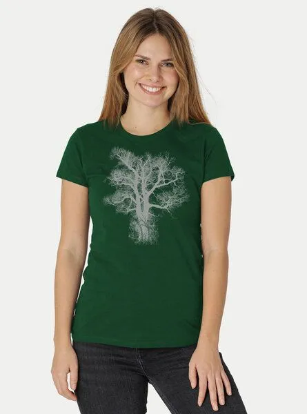 Peaces.bio - handbedruckte Biomode Peaces.bio - handbedruckte Biomode Damen Biobaumwoll T-Shirt Chestnut, Flaschengrün, – Produktbild 2 von 3
