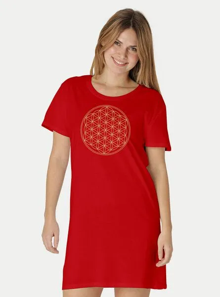 Peaces.bio - handbedruckte Biomode Peaces.bio - handbedruckte Biomode Longshirt Die Blume des Lebens, Rot, – Produktbild 2 von 2