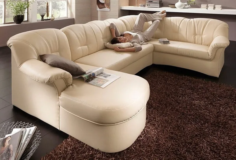 DOMO collection Wohnlandschaft Papenburg, zeitlose Rückensteppung, bequem, U-Form, Breite 297cm, in großer Farbvielfalt, wahlweise mit Bettfunktion, Beige, – Produktbild 2 von 8