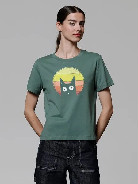 watapparel watapparel T-Shirt Frauen Sunset Cat, Green bay, – Produktbild 2 von 3