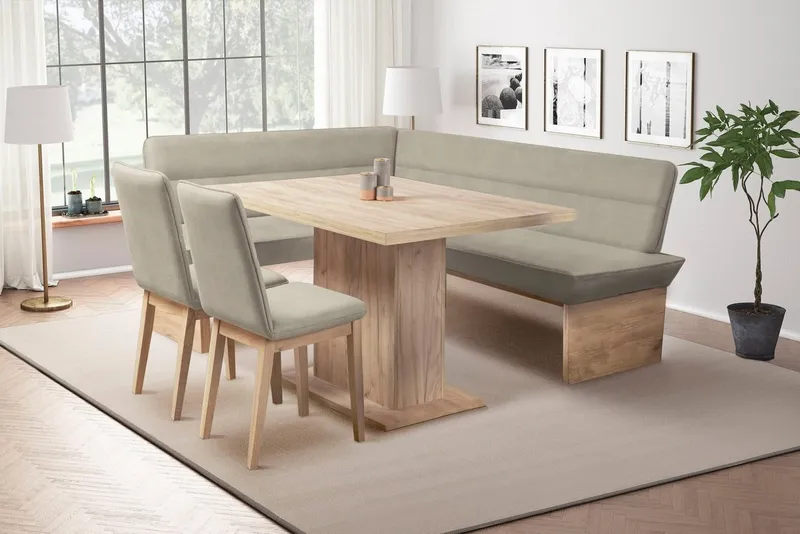 OTTO home Eckbankgruppe Beluna + Cross Essecke Sitzgruppe Eckbank Küchenbank, (Set, 4-tlg., Eckbank, 2 Stühle und Tisch), Sitzgruppe Esszimmer Stühle Tisch und Bank bequem gepolstert, Braun, – Produktbild 6 von 8