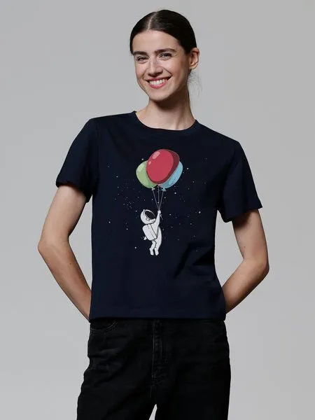 watapparel watapparel T-Shirt Frauen Little Balloon Astronaut, French navy, – Produktbild 2 von 3