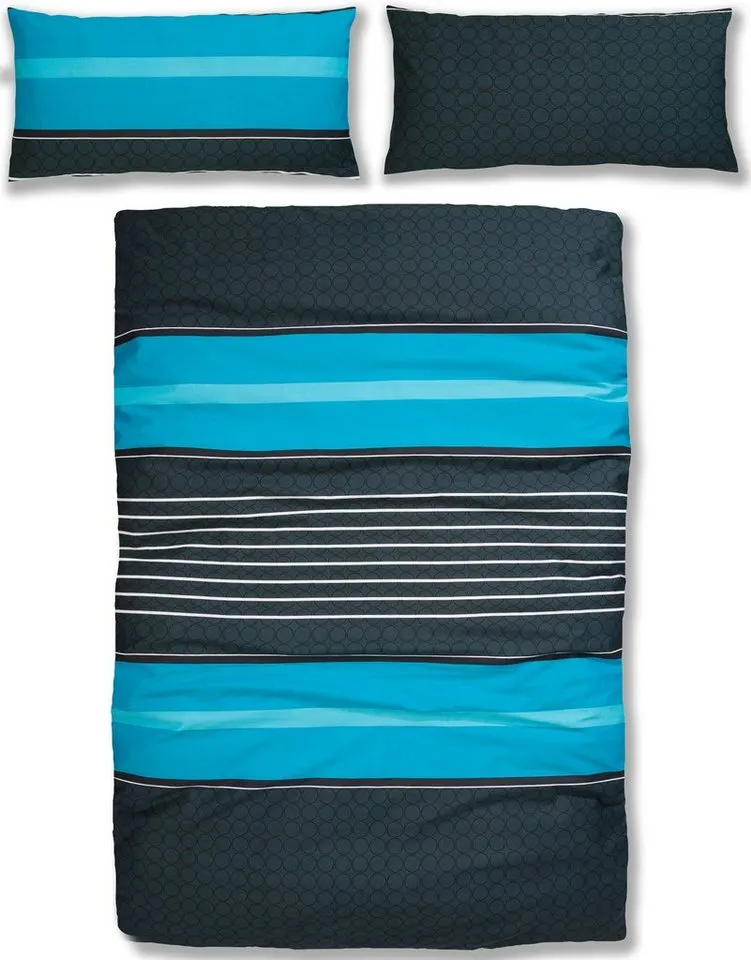 OTTO home Bettwäsche Circle in Gr. 135x200, 155x220 cm u.a. Bettwäsche-Set gestreift, Linon, 2 teilig, Bettwäsche aus Baumwolle mit Streifen-Design, moderne Bettwäsche, Blau, – Produktbild 6 von 6