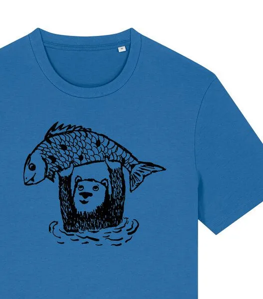 päfjes päfjes Björn der Bär & Fido der Fisch - Fair gehandeltes Männer/Unisex T-Shirt, Blau, – Produktbild 2 von 3