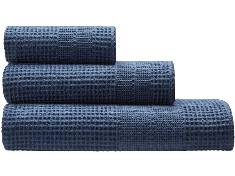Cotonea Cotonea Waffelpikee Handtuch, 50 x 100 cm, Bio-Baumwolle, steinblau – Produktbild 1 von 1