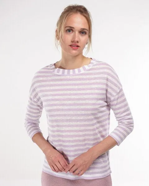 Alma & Lovis Alma & Lovis Leinenshirt im Regular-Fit aus Leinen | Leinen Ringel Shirt, Lilac (lila), – Produktbild 1 von 3