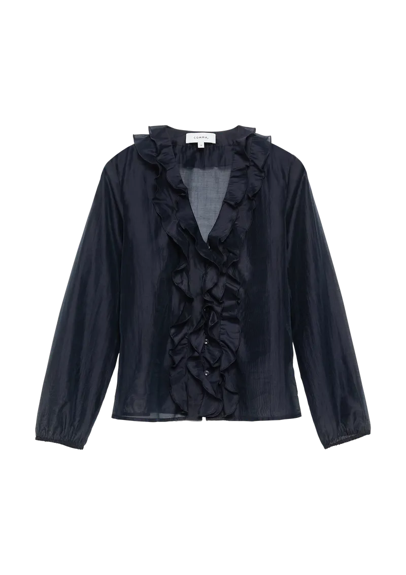 comma Lyocell-Bluse mit Volants, Blau, – Produktbild 1 von 3