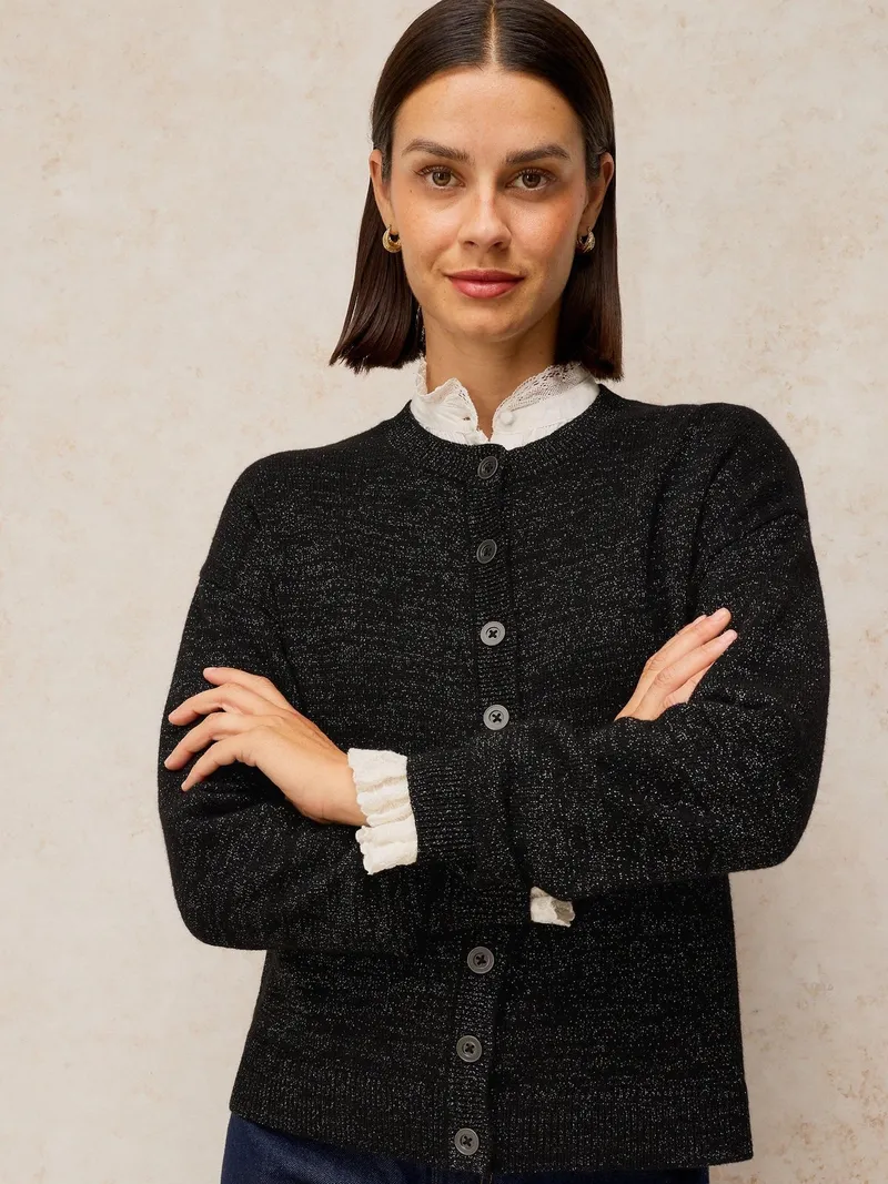 White Stuff White Stuff Glitzernder Strickcardigan Sansa, Reines schwarz, – Produktbild 1 von 4