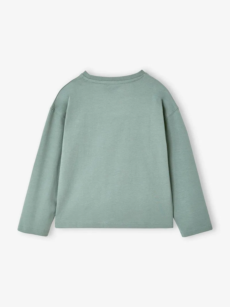 Vertbaudet Langarmshirt mit Flockprint Mädchen, Grün, – Produktbild 3 von 4