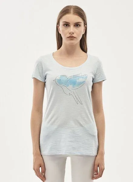 ORGANICATION ORGANICATION T-Shirt aus Bio-Baumwolle mit Vogel-Print, Ice blue, – Produktbild 1 von 4