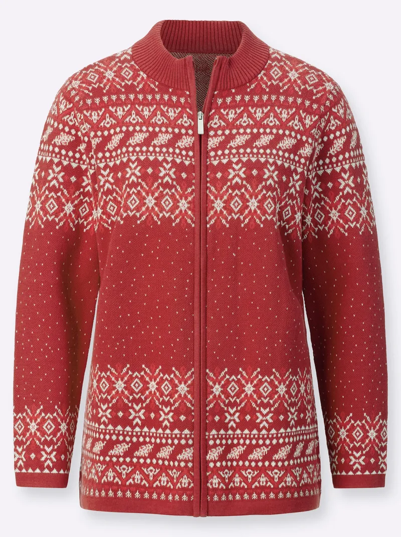 Witt Jacquardstrickjacke, Kirsche-ecru-gemustert, – Produktbild 1 von 2