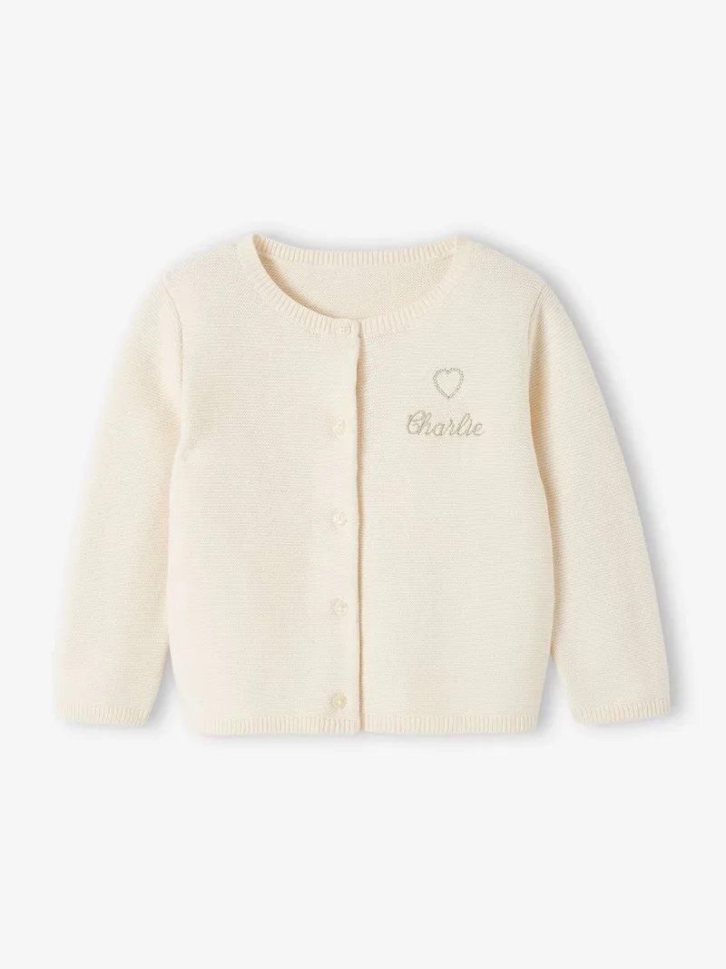 Vertbaudet Baby Strickjacke Herz BASIC, Wollweiß, – Produktbild 4 von 4