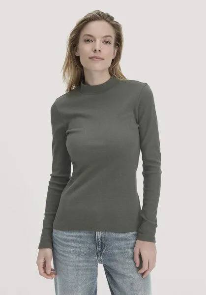hessnatur hessnatur Rib Longsleeve Slim aus Bio-Baumwolle, Tannengrün, – Produktbild 1 von 4
