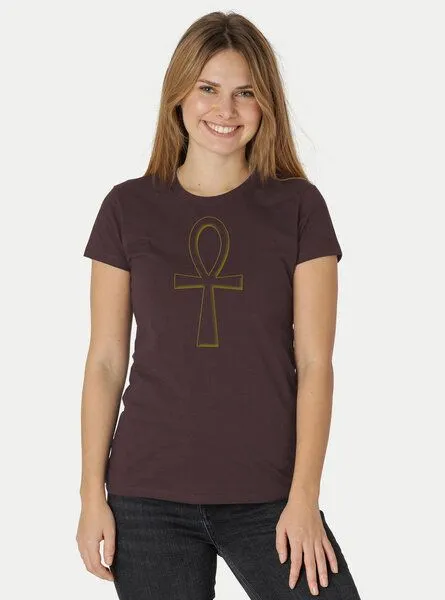 Peaces.bio - handbedruckte Biomode Peaces.bio - handbedruckte Biomode Damen Fit T-Shirt Ankh, Braun, – Produktbild 2 von 2