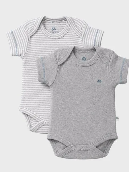 OrganicEra OrganicEra Bio-Kurzarm Babybodys für Neugeborene, 2-teiliges Set, Grey melange (grau), – Produktbild 1 von 4