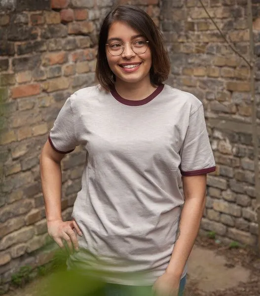 päfjes päfjes Basic Ringer Unisex T-Shirt - Fair gehandelt aus Baumwolle Slub - Bio, Rot, – Produktbild 2 von 4