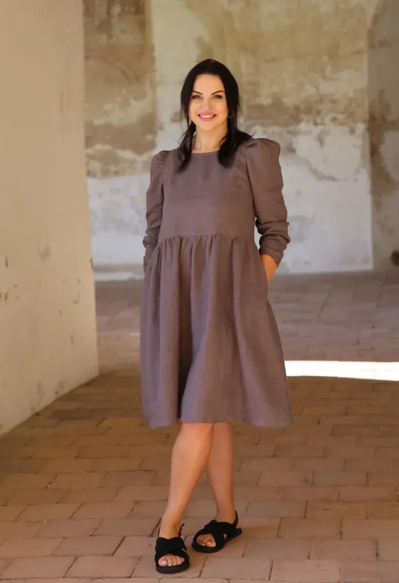 Amber Linen Amber Linen Damen vegan Kleid Sarah Taupe Braun, Braun, – Produktbild 2 von 2