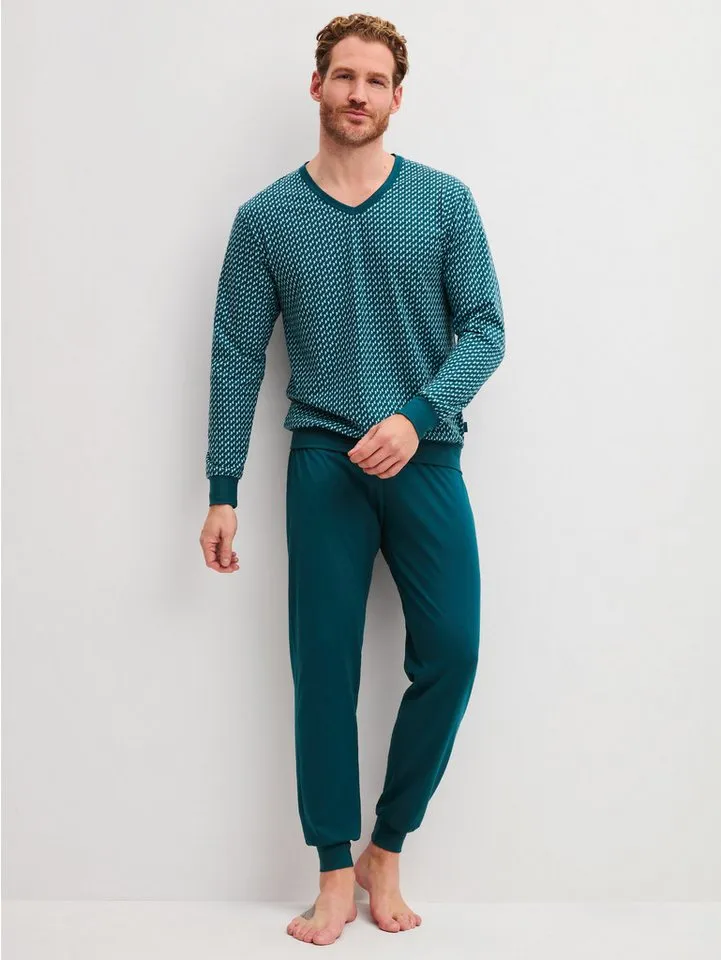CALIDA CALIDA Pyjama Cotton Special Herren (2 tlg) weich, bequem mit V-Ausschnitt, Blau, – Produktbild 3 von 4