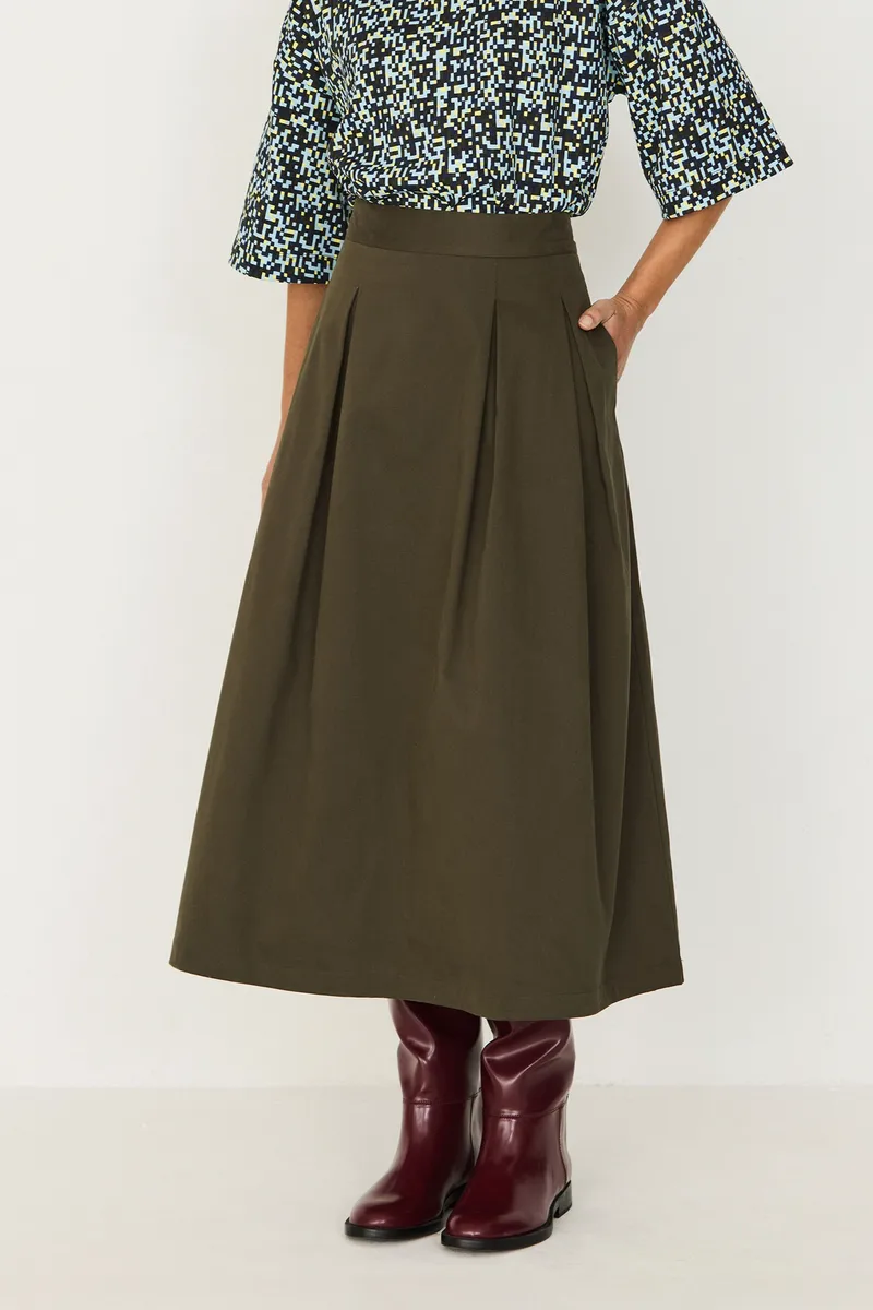 SKFK SKFK Damen vegan Rock Eloisa Midi Ausgestellt Khaki, Grün, – Produktbild 2 von 2