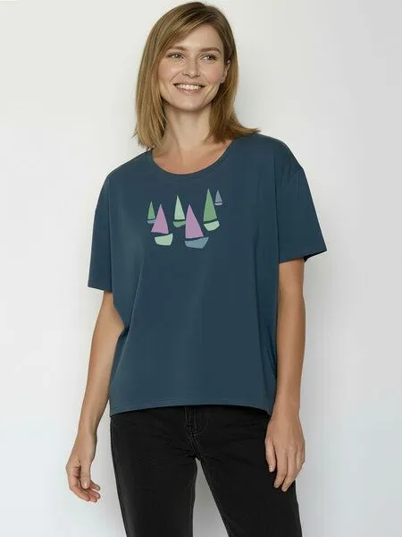 GreenBomb GREENBOMB Fleet Feel - Lässiges T-Shirt aus Bio-Baumwoll-Mix / hochwertiger Print / GOTS / Fair & Vegan, Blau (ash blue), – Produktbild 1 von 4