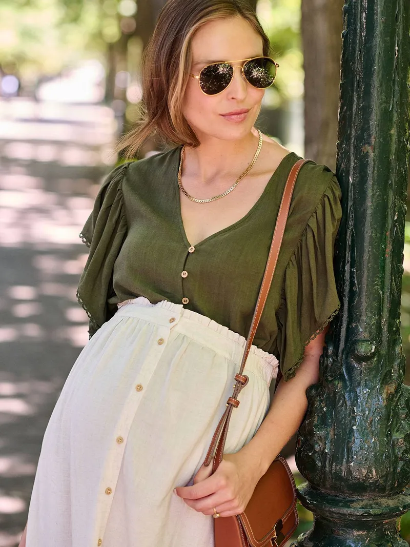 Envie De Fraise Bluse mit Leinen für Schwangerschaft und Stillzeit ENVIE DE FRAISE, Khaki, – Produktbild 4 von 4
