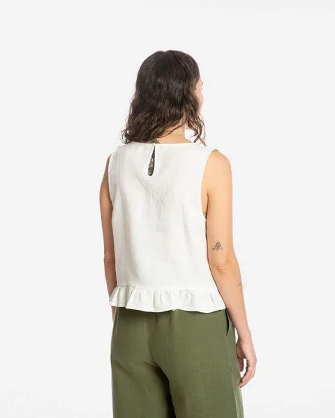 MATONA Matona Ärmelloses Top | Gathered Top | aus Leinen, White, – Produktbild 2 von 4