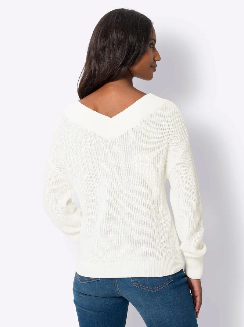heine V-Ausschnitt-Pullover ecru, Ecru, – Produktbild 1 von 2