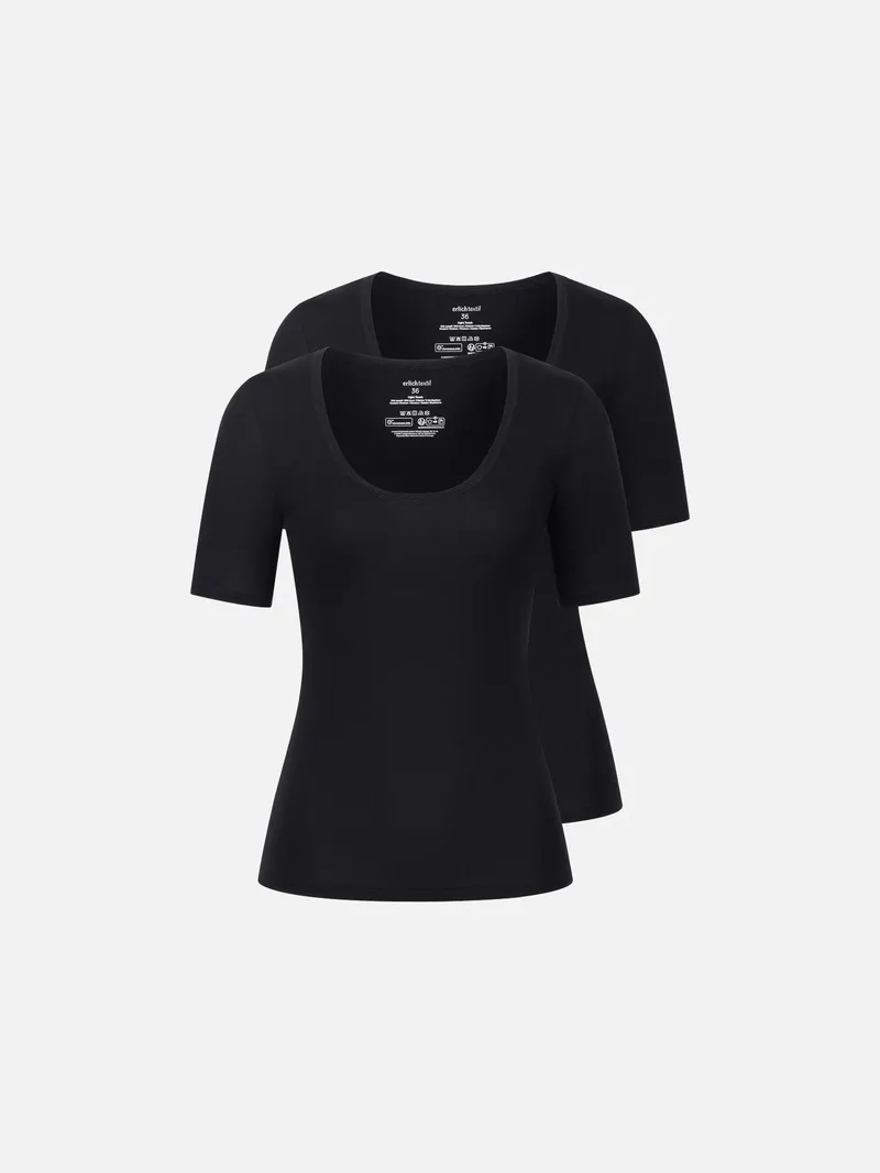 erlich textil erlich textil Light Touch tiefausgeschnittenes T-shirt im 2er Pack aus weichem Modal, made in Europe, Schwarz, – Produktbild 1 von 4